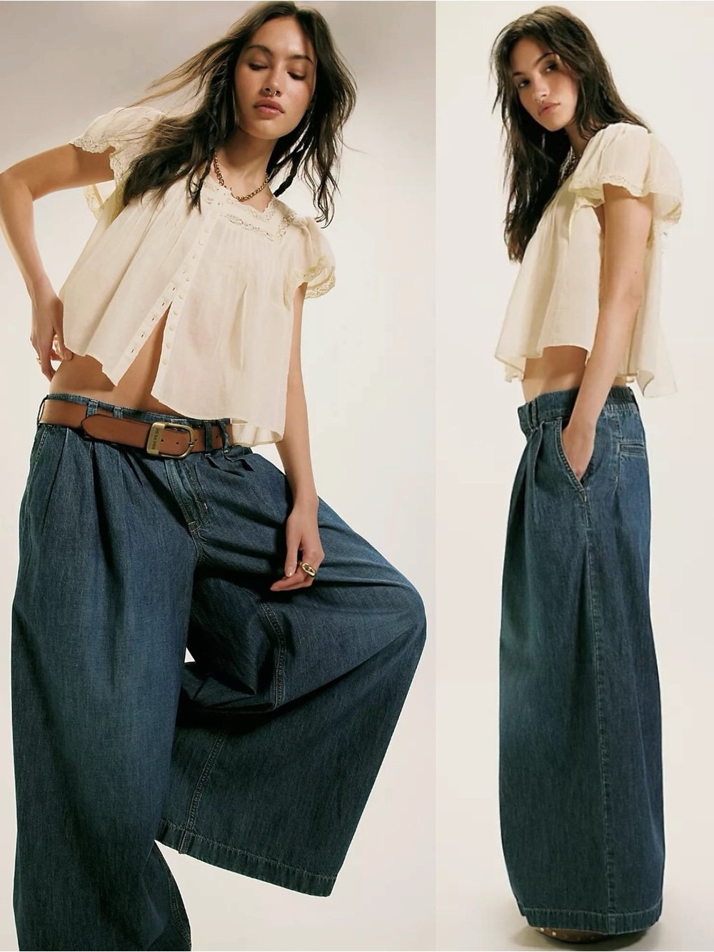 Free People Bohemian Billowy Scout Extreme Wide Leg Jeans Deep Indigo Medium